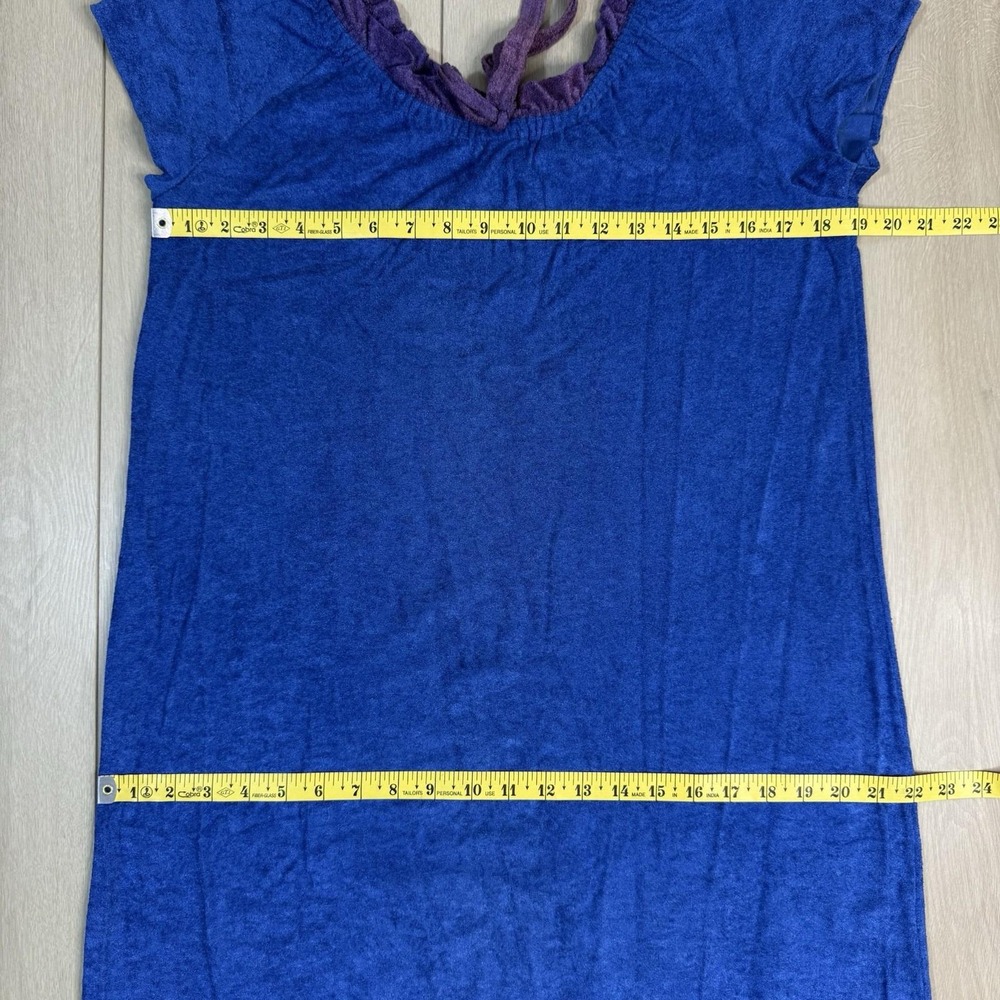 VTG Sears House Dress Women's L Blue Purple Tie Neck Made USA 80s Robe Nightgown - Picture 8 of 9